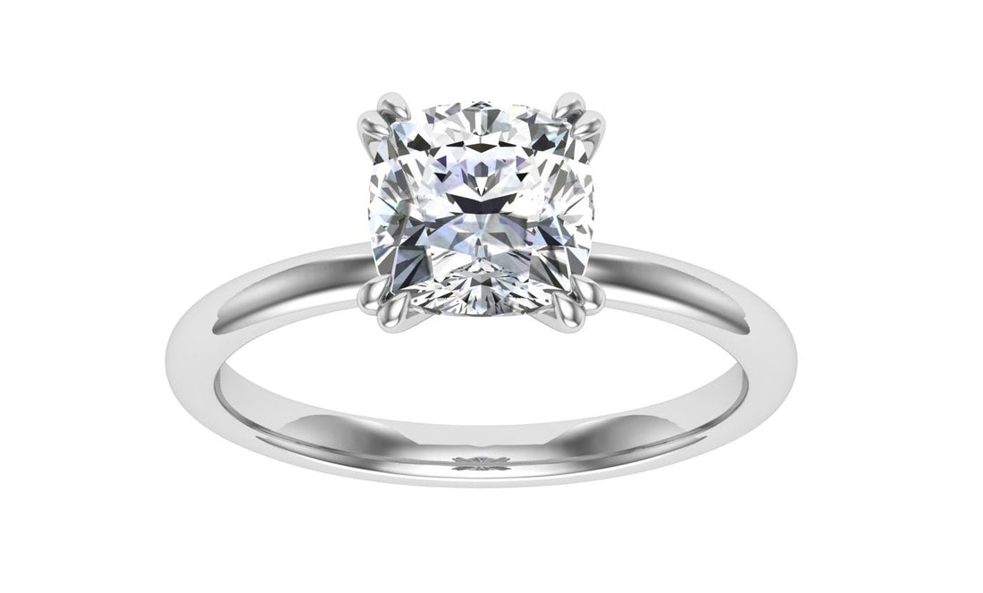 Wittelsbach Double Claw Cushion Cut Moissanite Engagement Ring White Gold