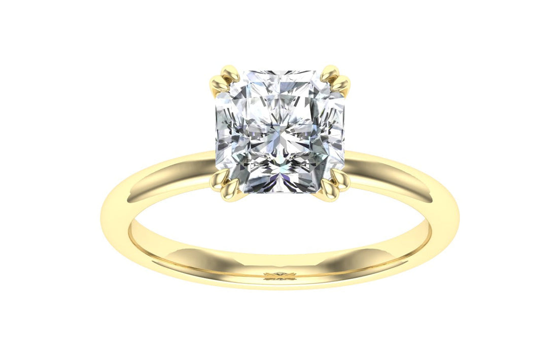 Courtship Double Claw Asscher Cut Solitaire Moissanite Engagement Ring Yellow Gold