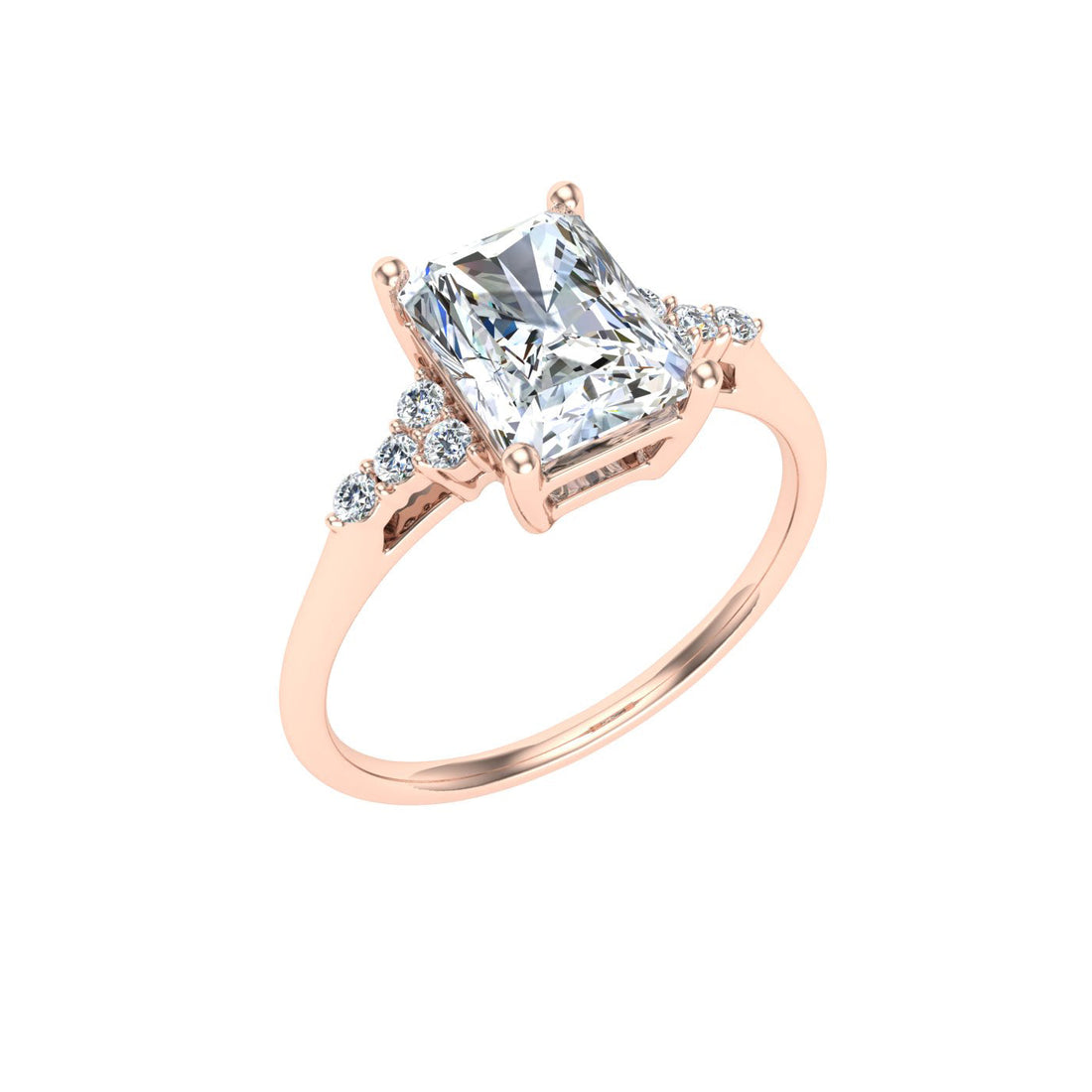 Reminiscence Radiant Cut Side Stones Moissanite Engagement Ring Rose Gold