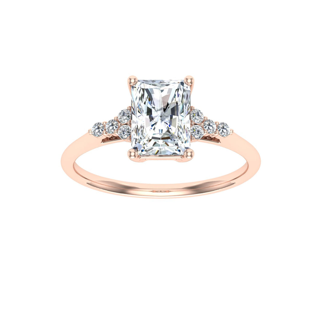 Reminiscence Radiant Cut Side Stones Moissanite Engagement Ring Rose Gold