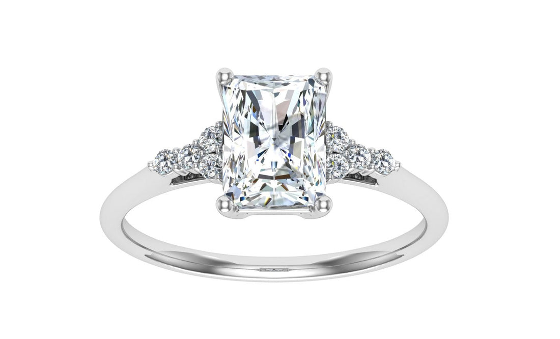 Reminiscence Radiant Cut Side Stones Moissanite Engagement Ring White Gold