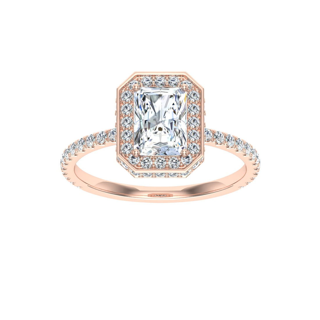 Passion Radiant Cut Double Edge Halo Moissanite Engagement Ring Rose Gold