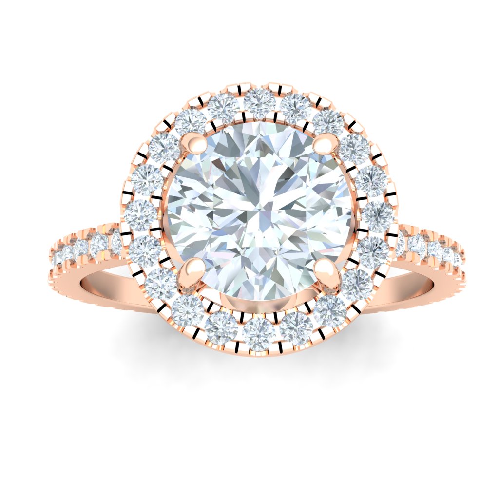 Petals Round Cut Half Eternity Pavé Moissanite Engagement Ring Rose Gold