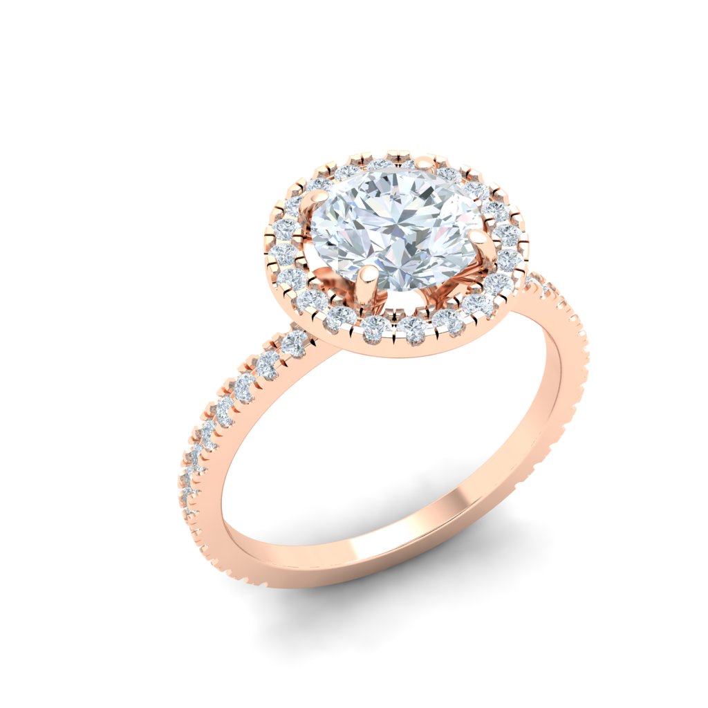 Petals Round Cut Half Eternity Pavé Moissanite Engagement Ring Rose Gold