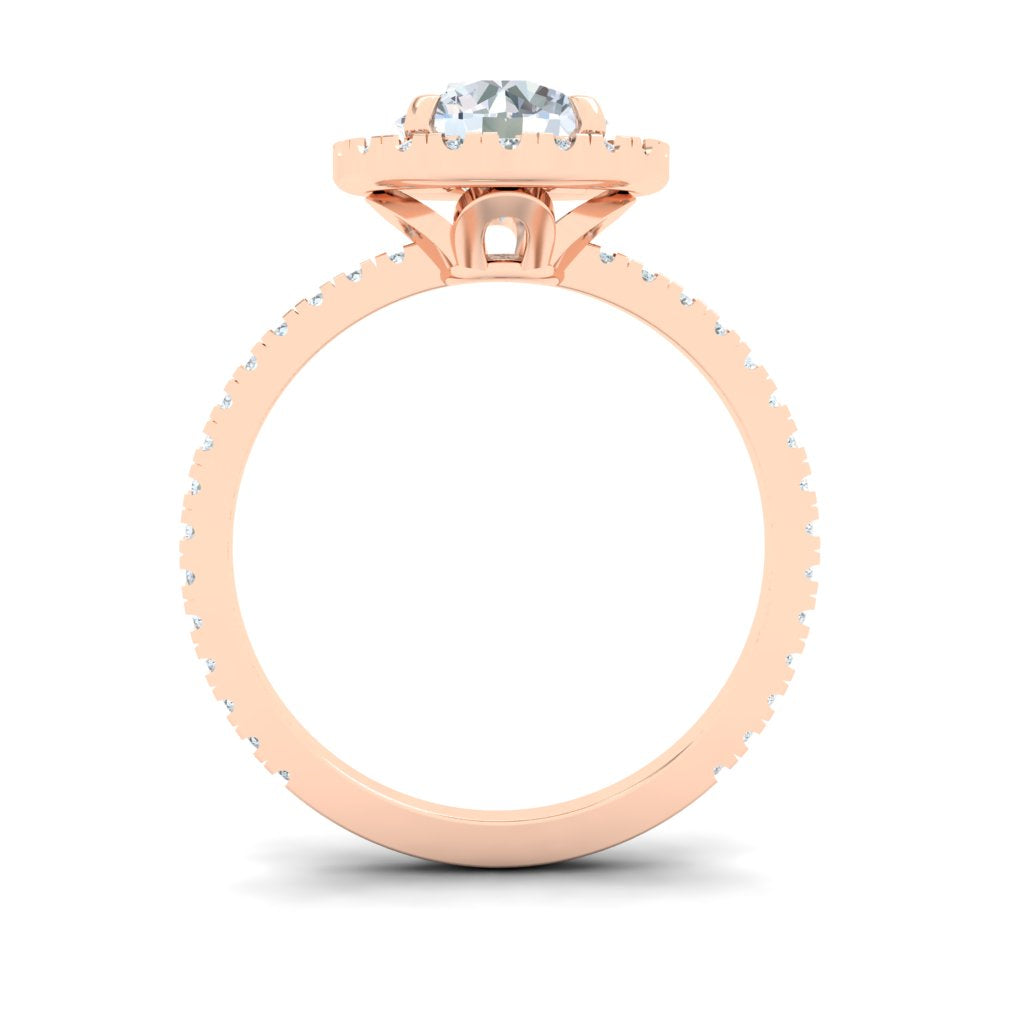 Petals Round Cut Half Eternity Pavé Moissanite Engagement Ring Rose Gold