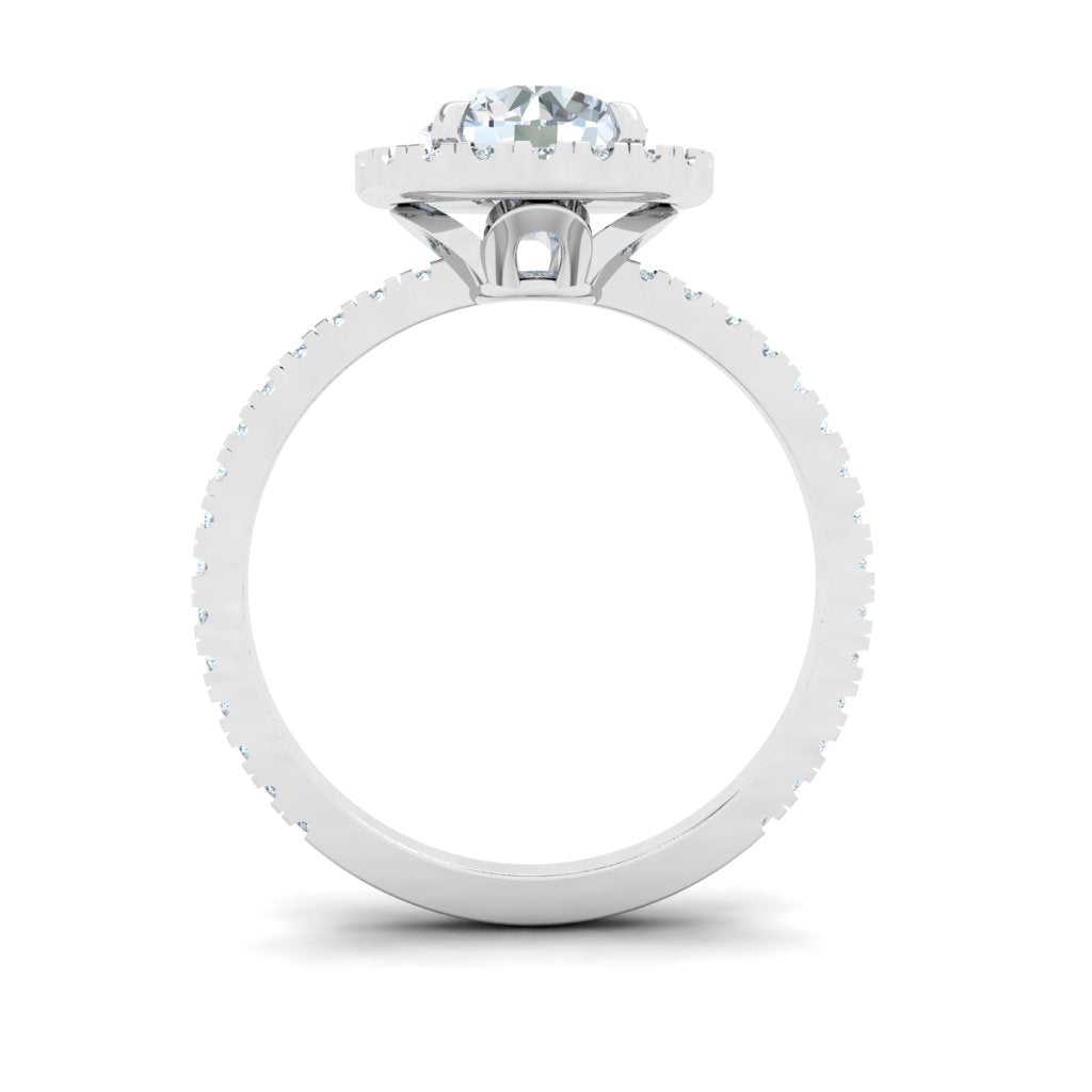 Petals Round Cut Half Eternity Pavé Moissanite Engagement Ring White Gold