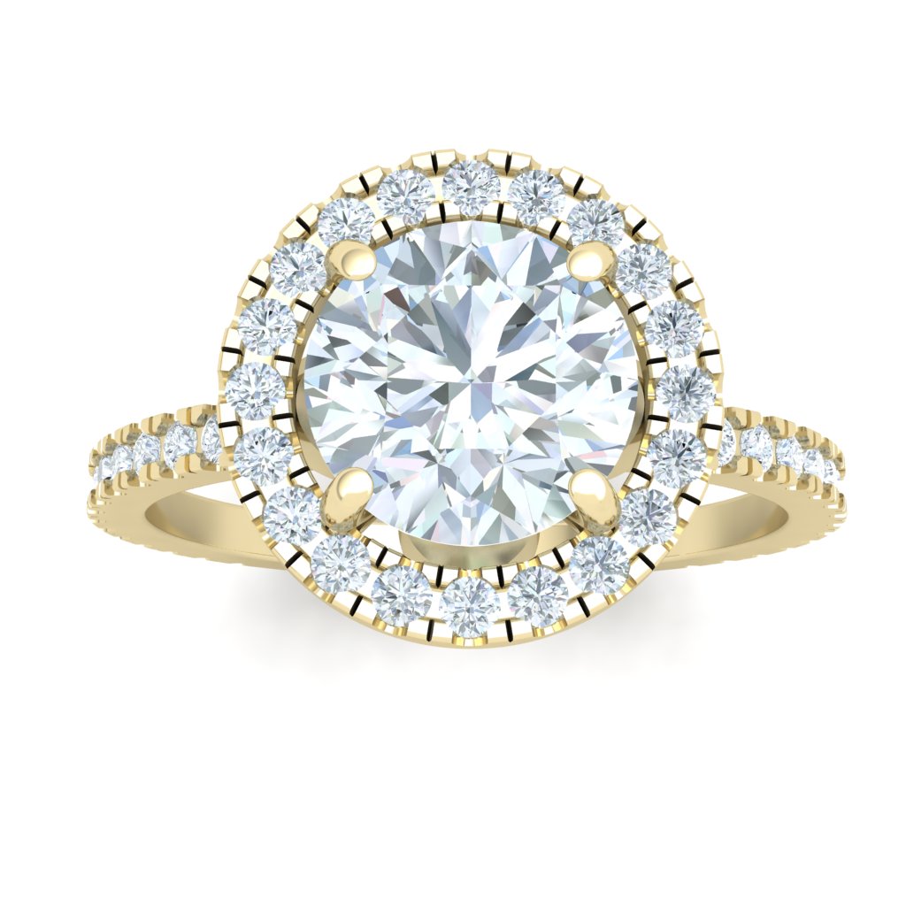 Petals Round Cut Half Eternity Pavé Moissanite Engagement Ring Yellow Gold