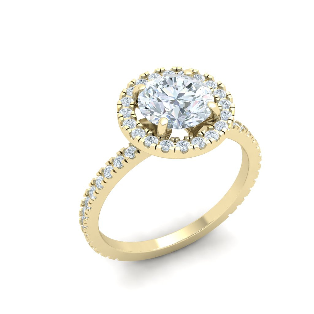 Petals Round Cut Half Eternity Pavé Moissanite Engagement Ring Yellow Gold