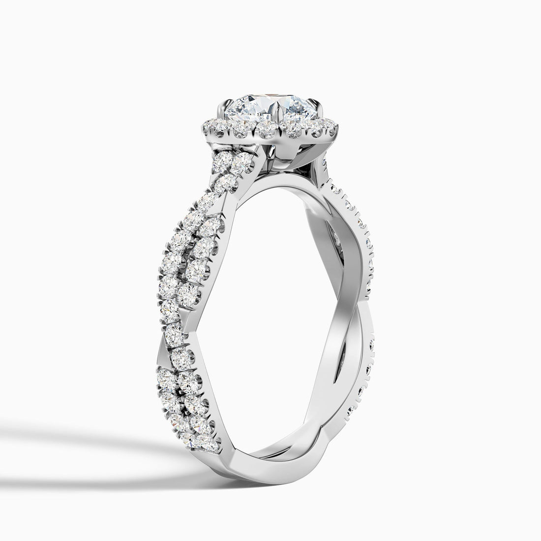 Phantom Round Cut Halo Twisted Pave Moissanite Engagement Ring