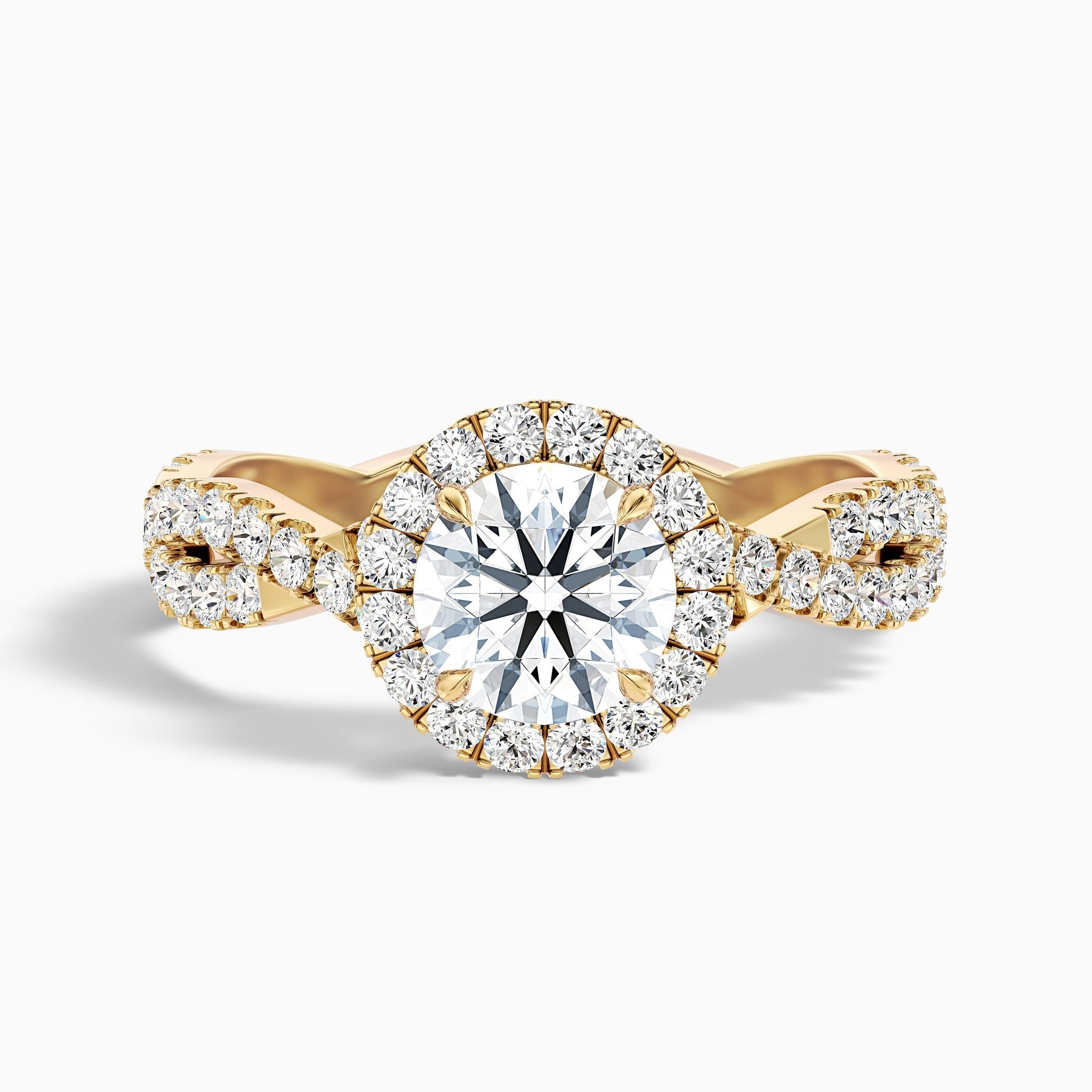 Phantom Round Cut Halo Twisted Pave Moissanite Engagement Ring