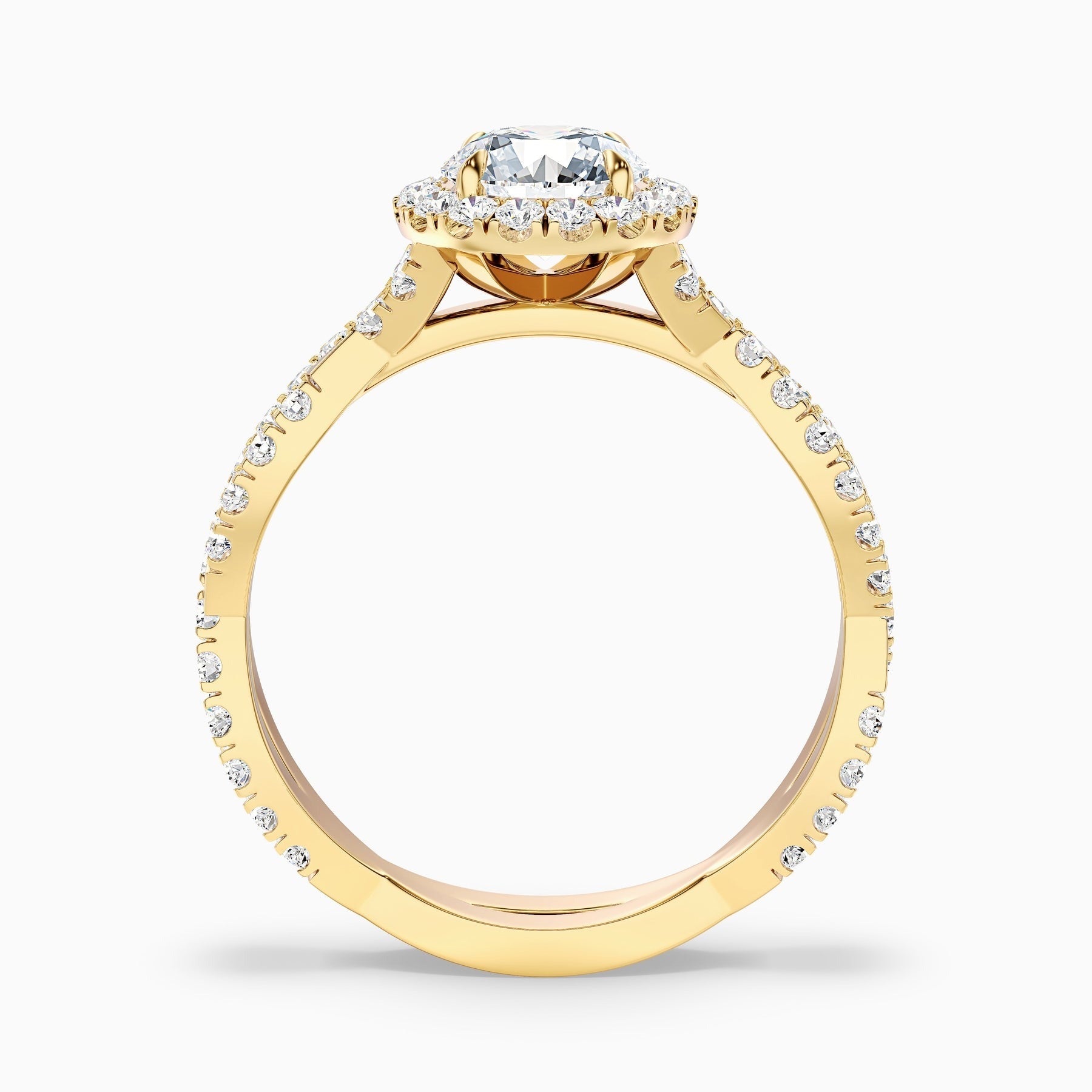 Phantom Round Cut Halo Twisted Pave Moissanite Engagement Ring