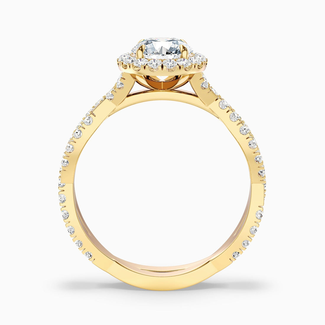 Phantom Round Cut Halo Twisted Pave Moissanite Engagement Ring