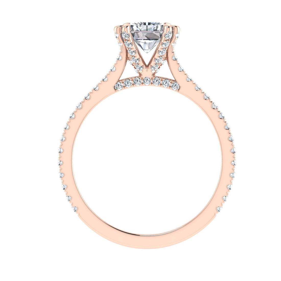 Pinnacle Radiant Cut Side Stones Moissanite Engagement Ring Rose Gold