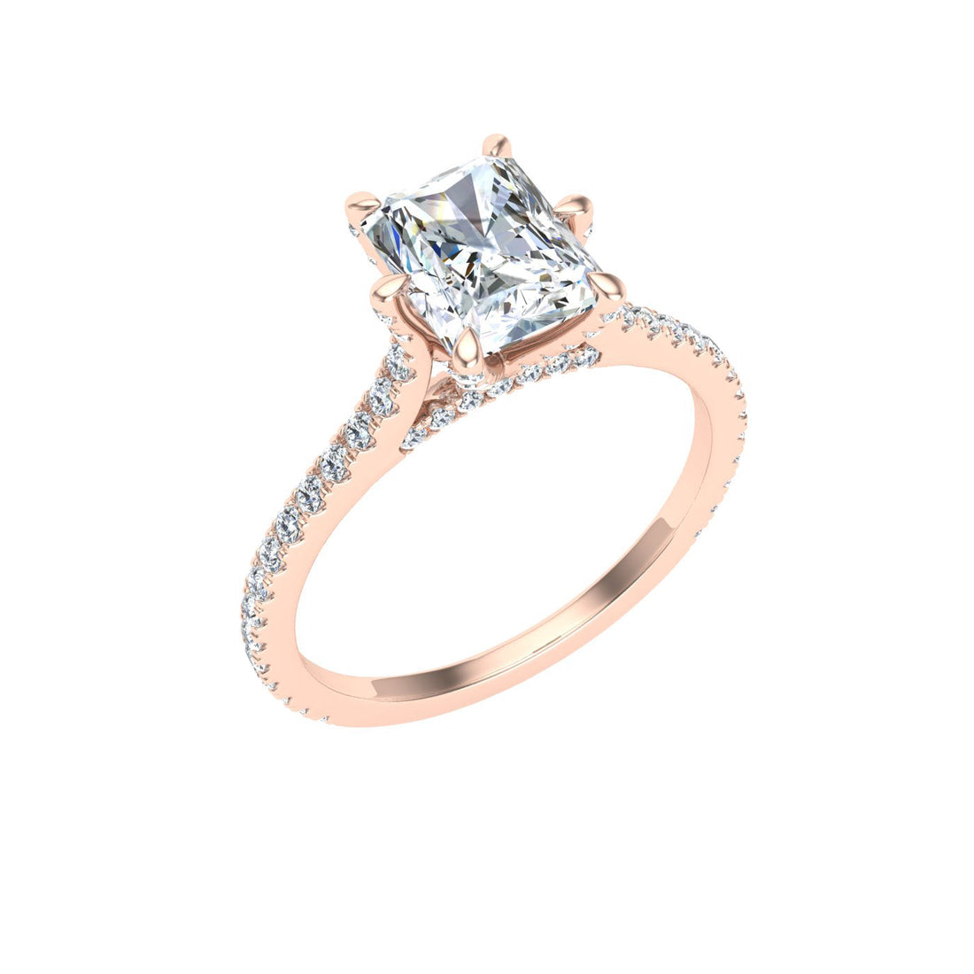 Pinnacle Radiant Cut Side Stones Moissanite Engagement Ring Rose Gold