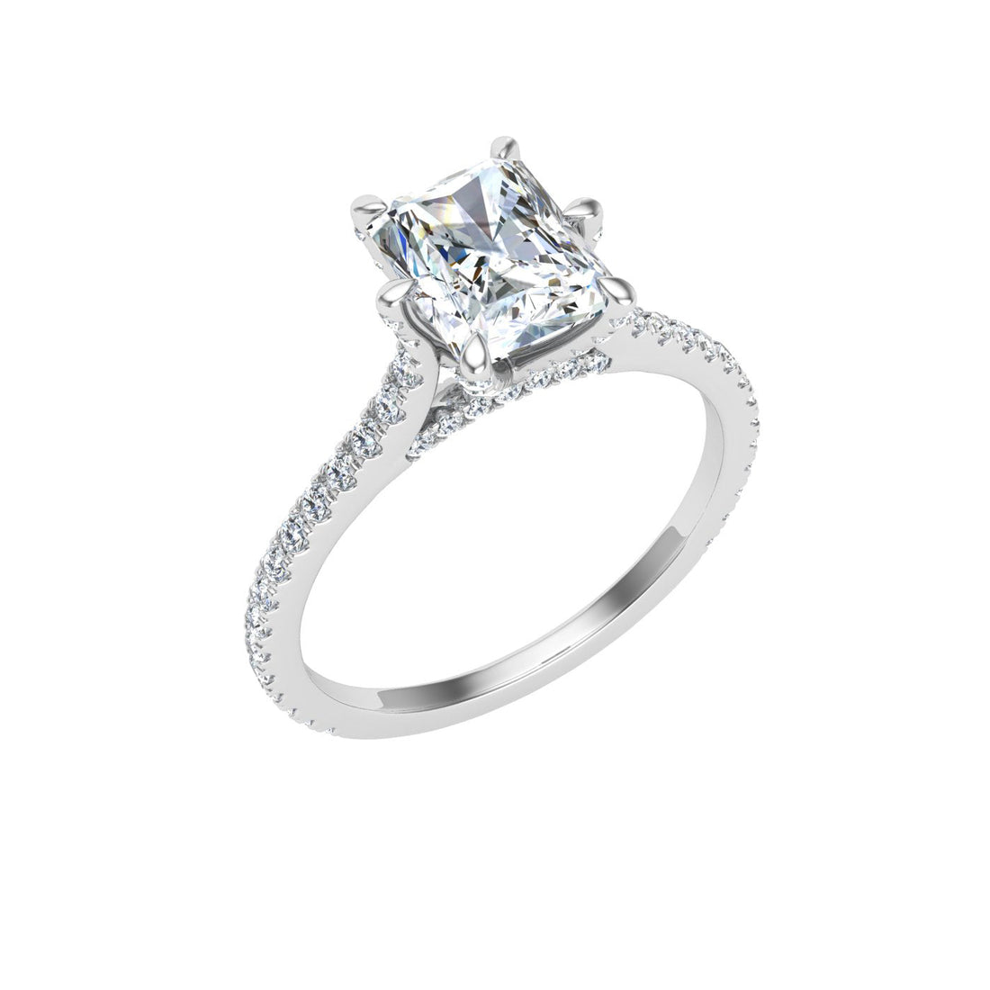 Pinnacle Radiant Cut Side Stones Moissanite Engagement Ring White Gold