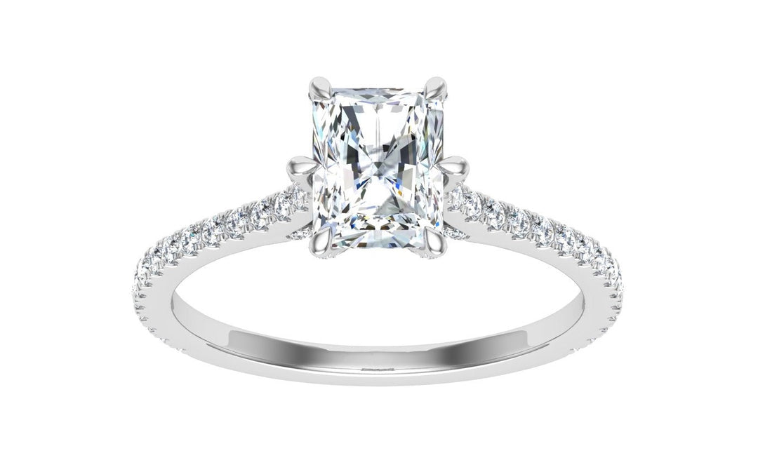 Pinnacle Radiant Cut Side Stones Moissanite Engagement Ring White Gold