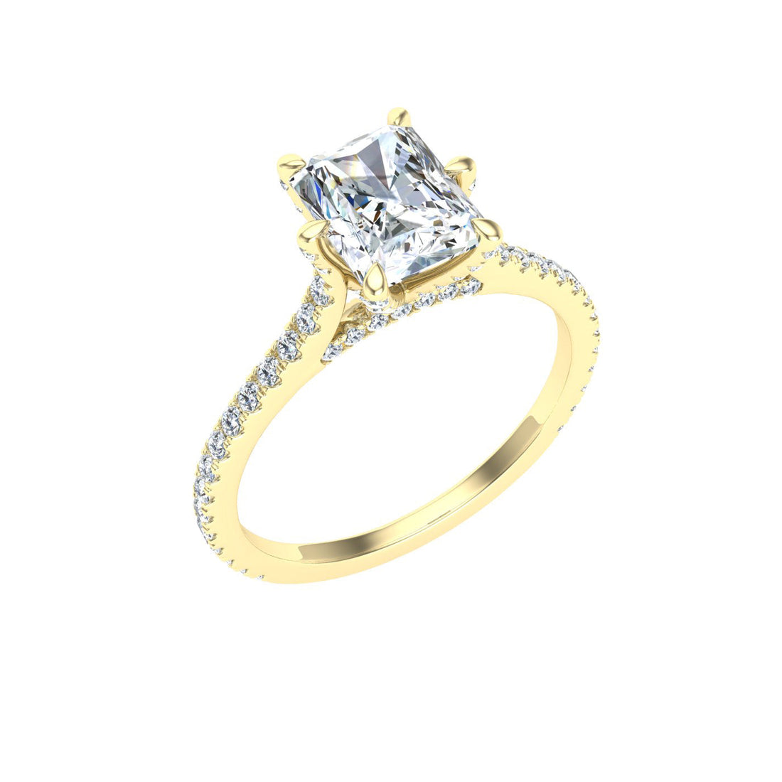 Pinnacle Radiant Cut Side Stones Moissanite Engagement Ring Yellow Gold