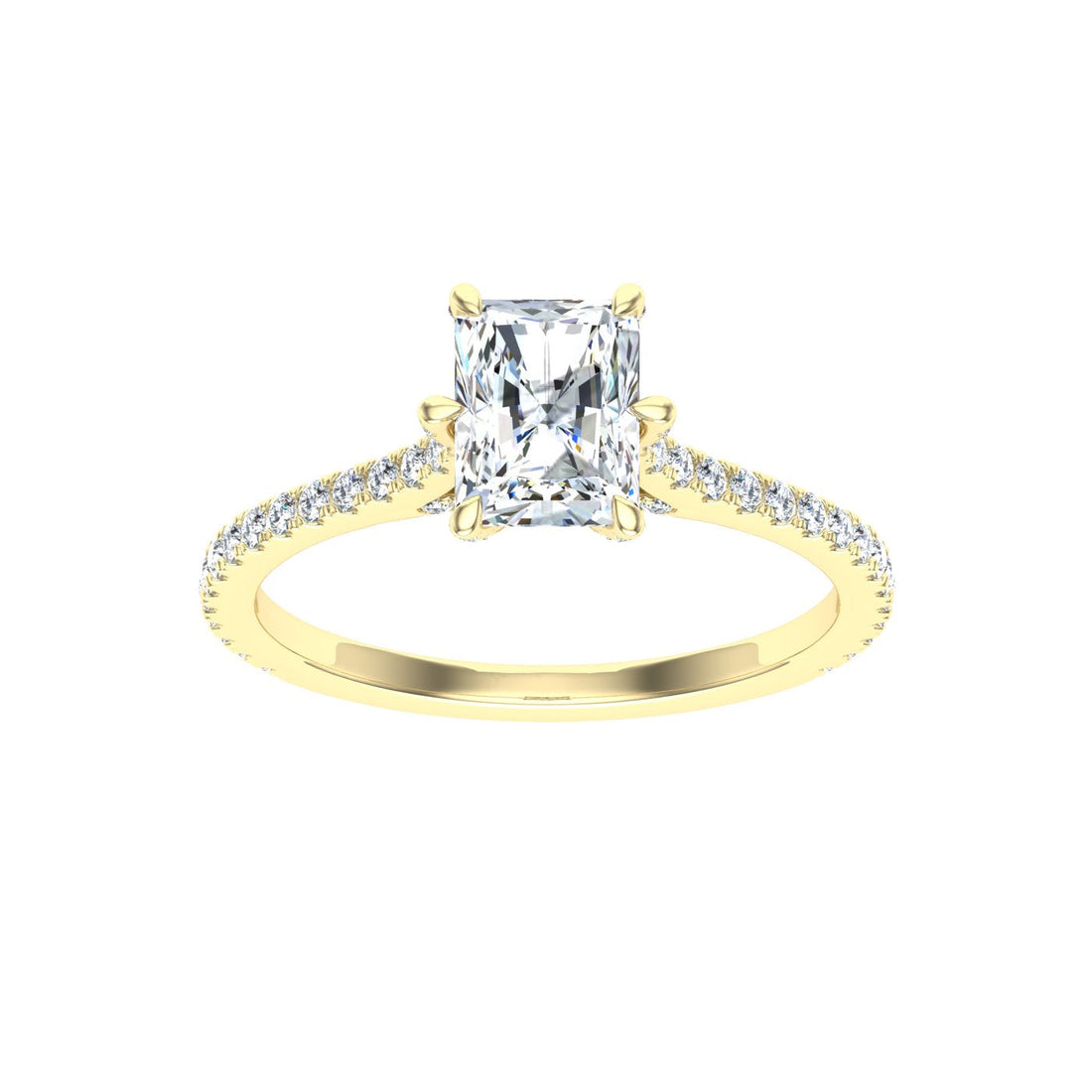 Pinnacle Radiant Cut Side Stones Moissanite Engagement Ring Yellow Gold