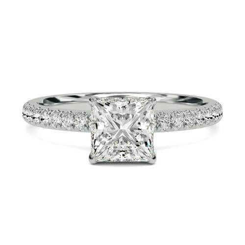 Princess High Set Hidden Halo Shoulder Set Lab Grown Diamond Ring