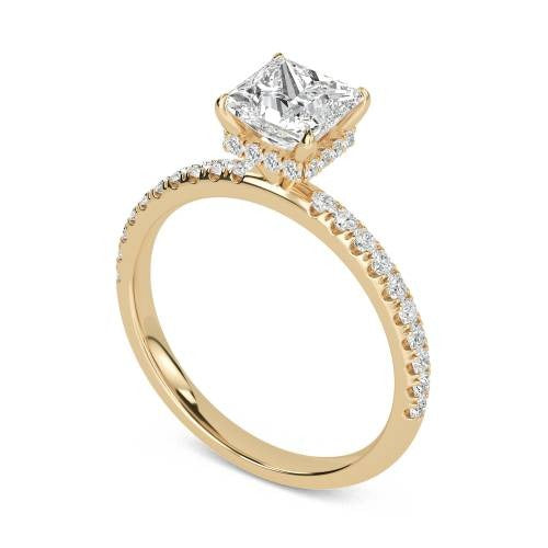 Princess High Set Hidden Halo Shoulder Set Lab Grown Diamond Ring