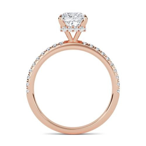 Princess High Set Hidden Halo Shoulder Set Lab Grown Diamond Ring