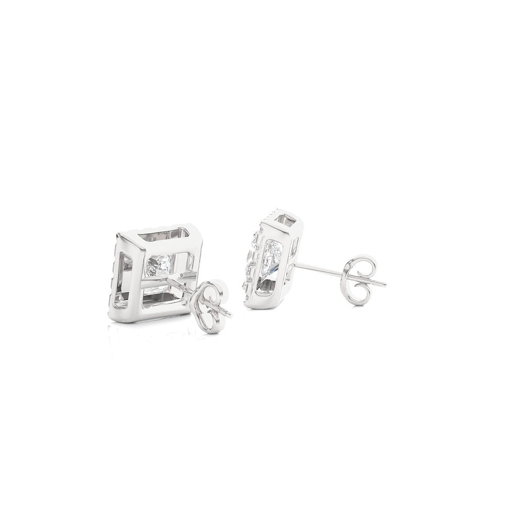 Princess Cut Halo Studs Lab Diamond Earrings