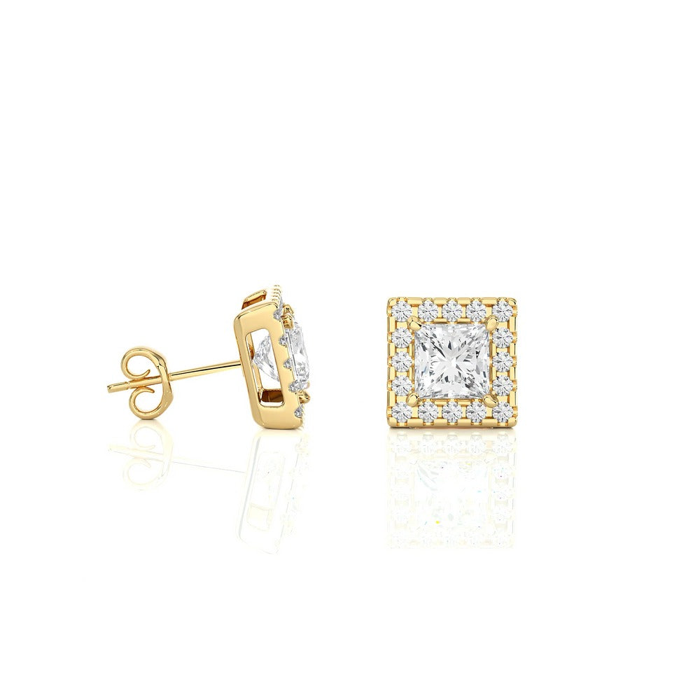 Princess Cut Halo Studs Lab Diamond Earrings 