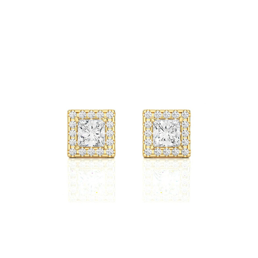 Princess Cut Halo Studs Lab Diamond Earrings 