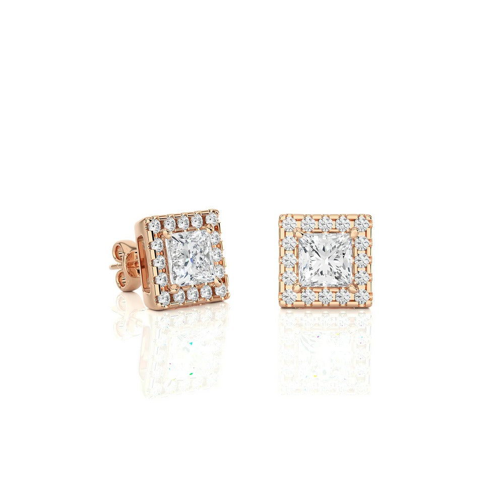 Princess Cut Halo Studs Lab Diamond Earrings