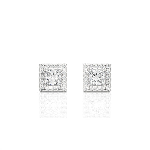 Princess Cut Halo Studs Moissanite Earrings