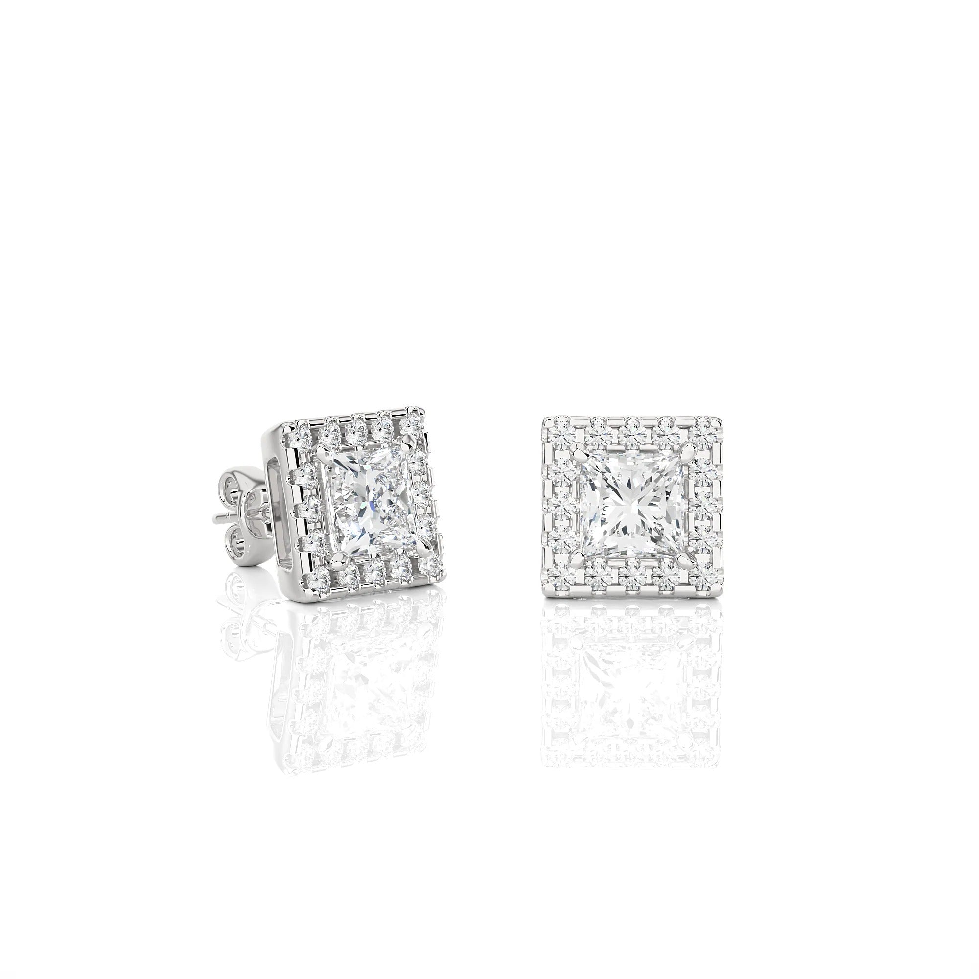 Princess Cut Halo Studs Lab Diamond Earrings 