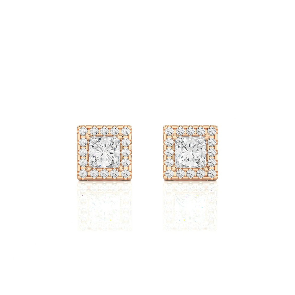 Princess Cut Halo Studs Lab Diamond Earrings