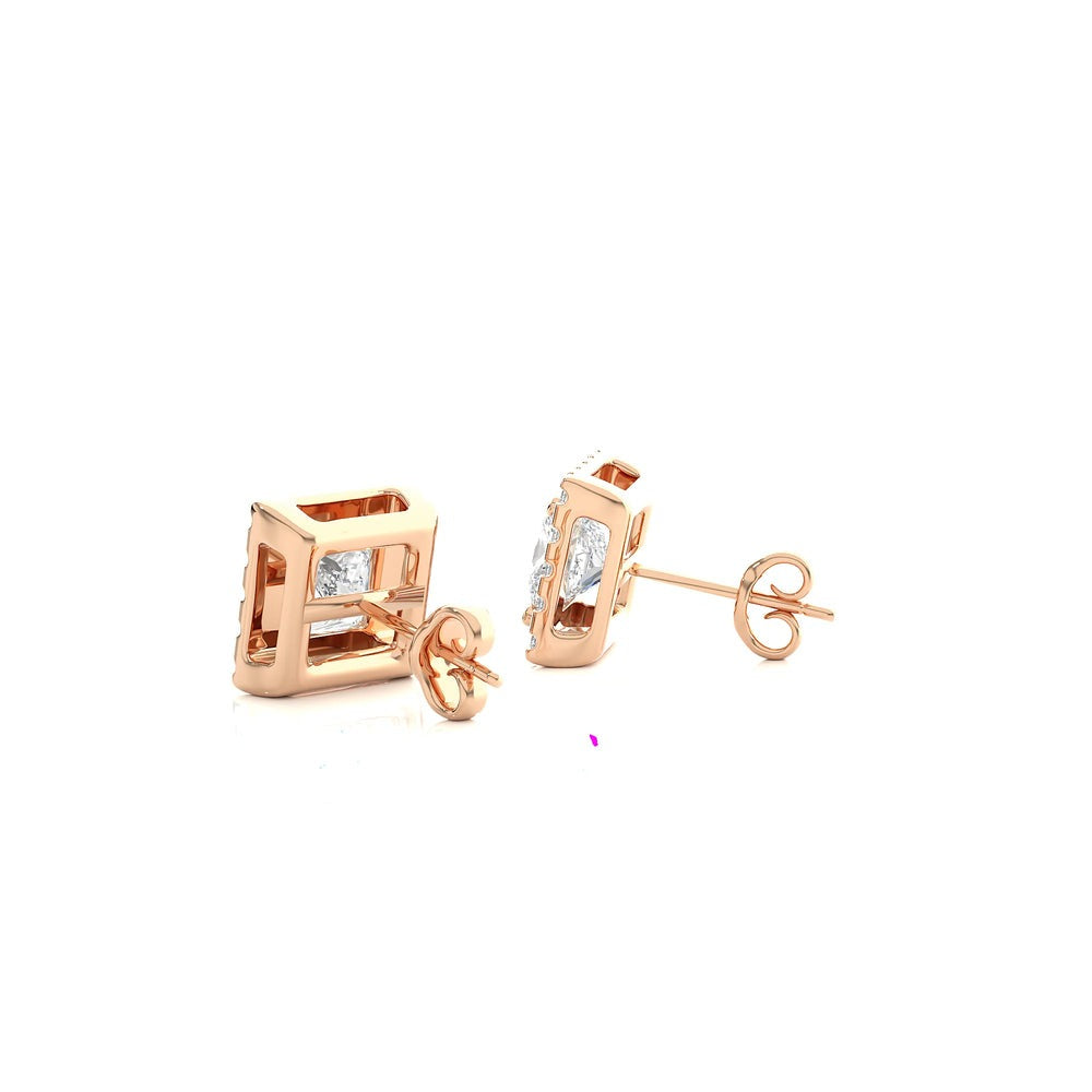 Princess Cut Halo Studs Lab Diamond Earrings