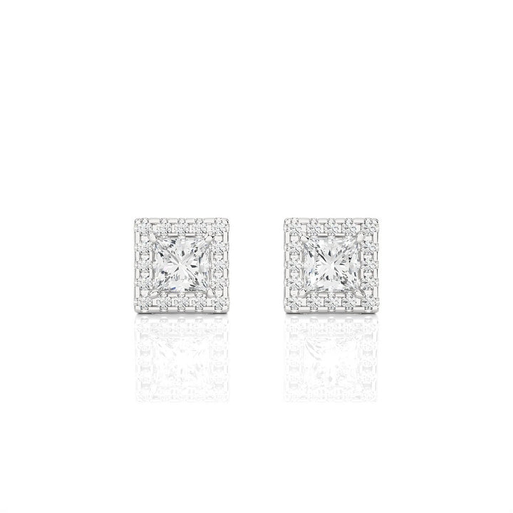 Princess Cut Halo Studs Moissanite Earrings