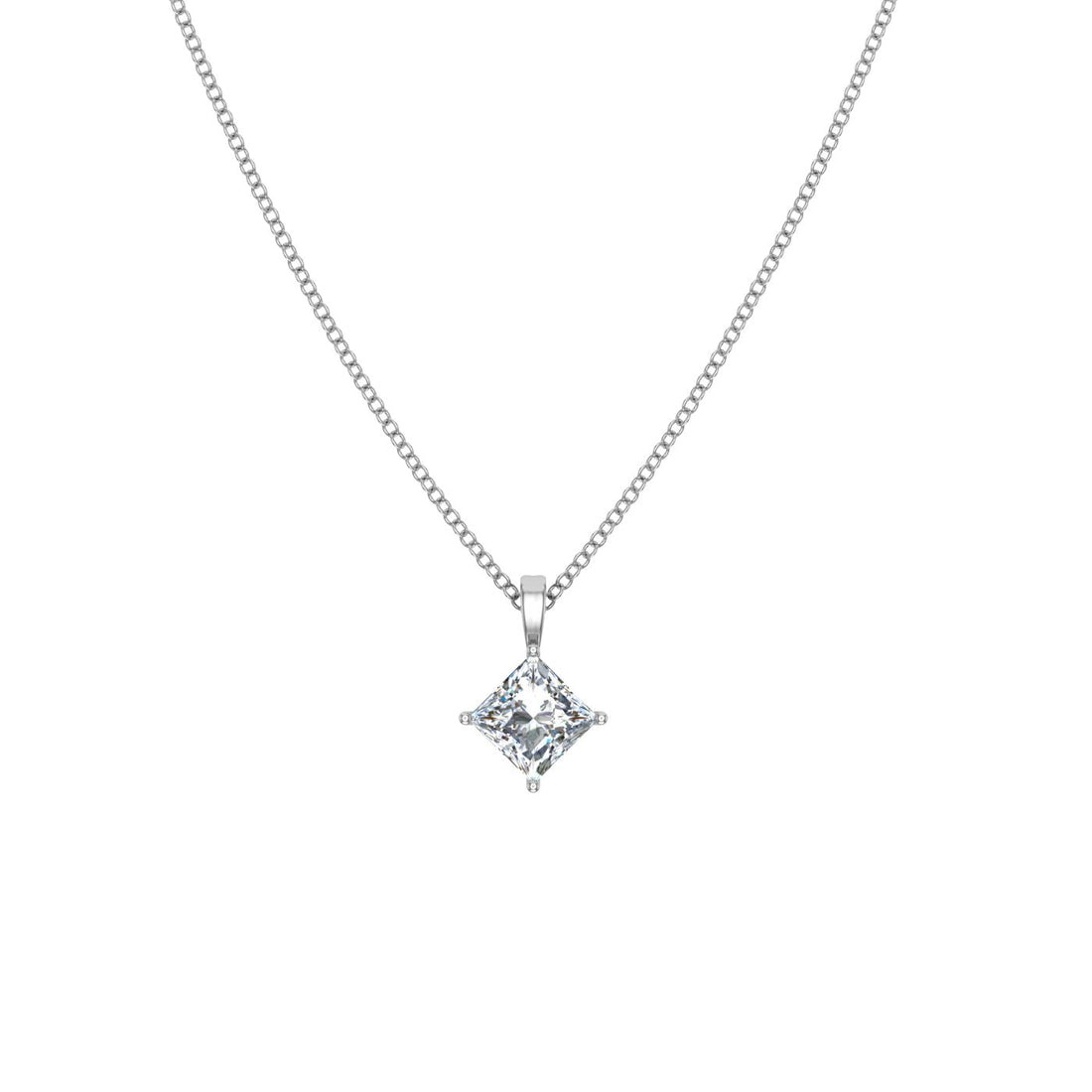 Princess Solitaire Moissanite Pendant White Gold