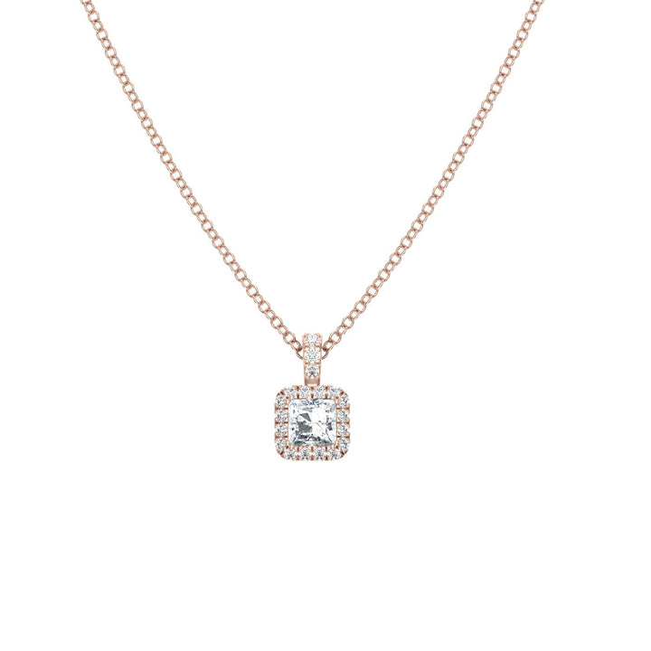 Princess with Halo Moissanite Pendant Rose Gold