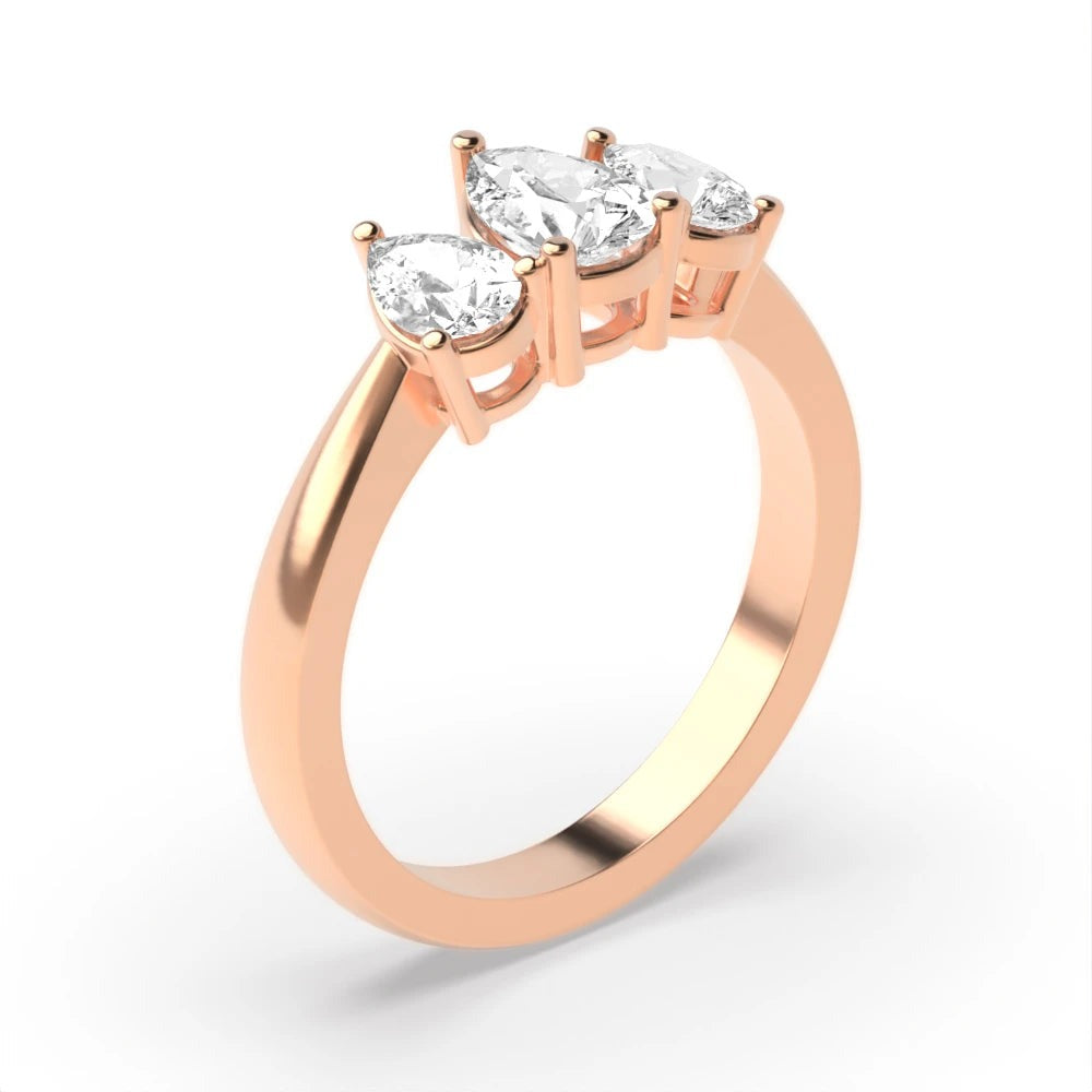 Priscilla 4 Prong Pear Lab Grown Diamond Crossover Claws Triad Trilogy Engagement Ring