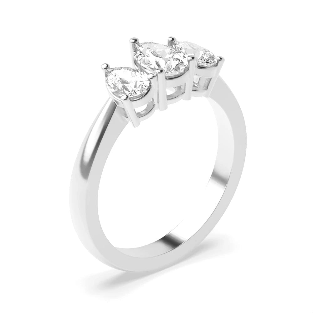 Priscilla 4 Prong Pear Lab Grown Diamond Crossover Claws Triad Trilogy Engagement Ring