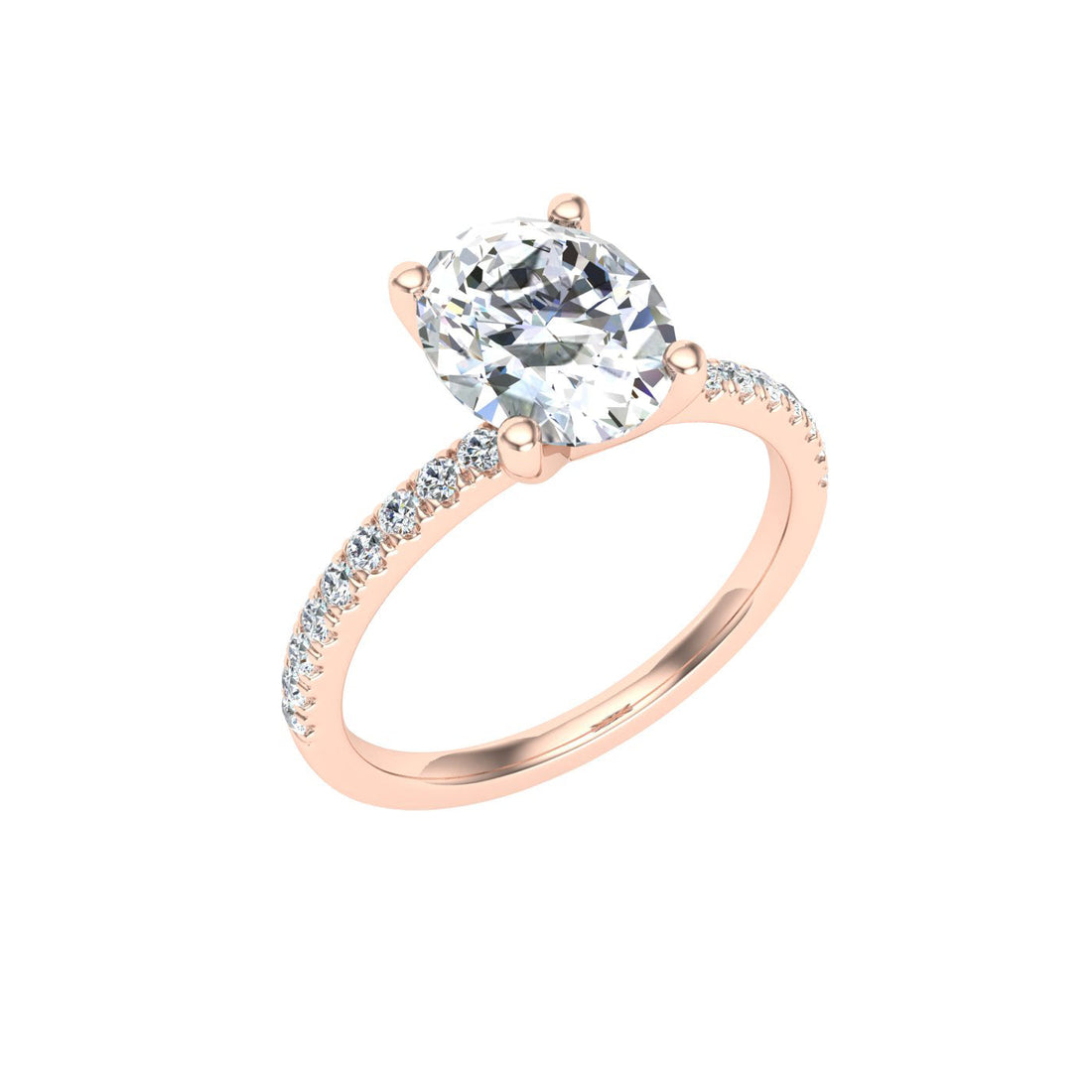 Prismatic Oval Cut Side Stones Moissanite Engagement Ring Rose Gold