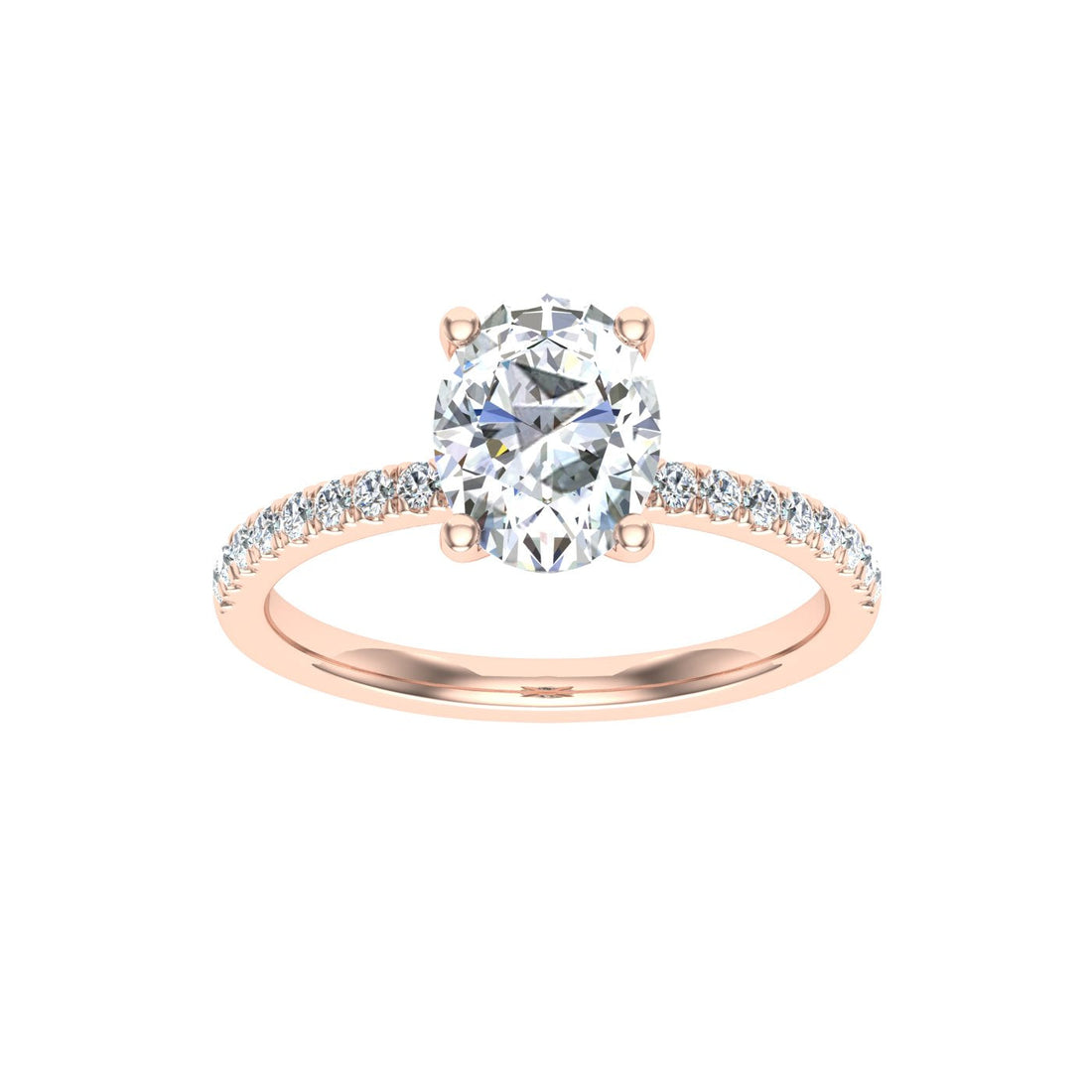 Prismatic Oval Cut Side Stones Moissanite Engagement Ring Rose Gold