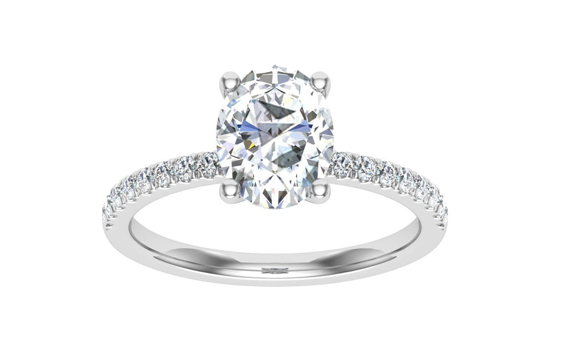 Prismatic Oval Cut Side Stones Moissanite Engagement Ring White Gold