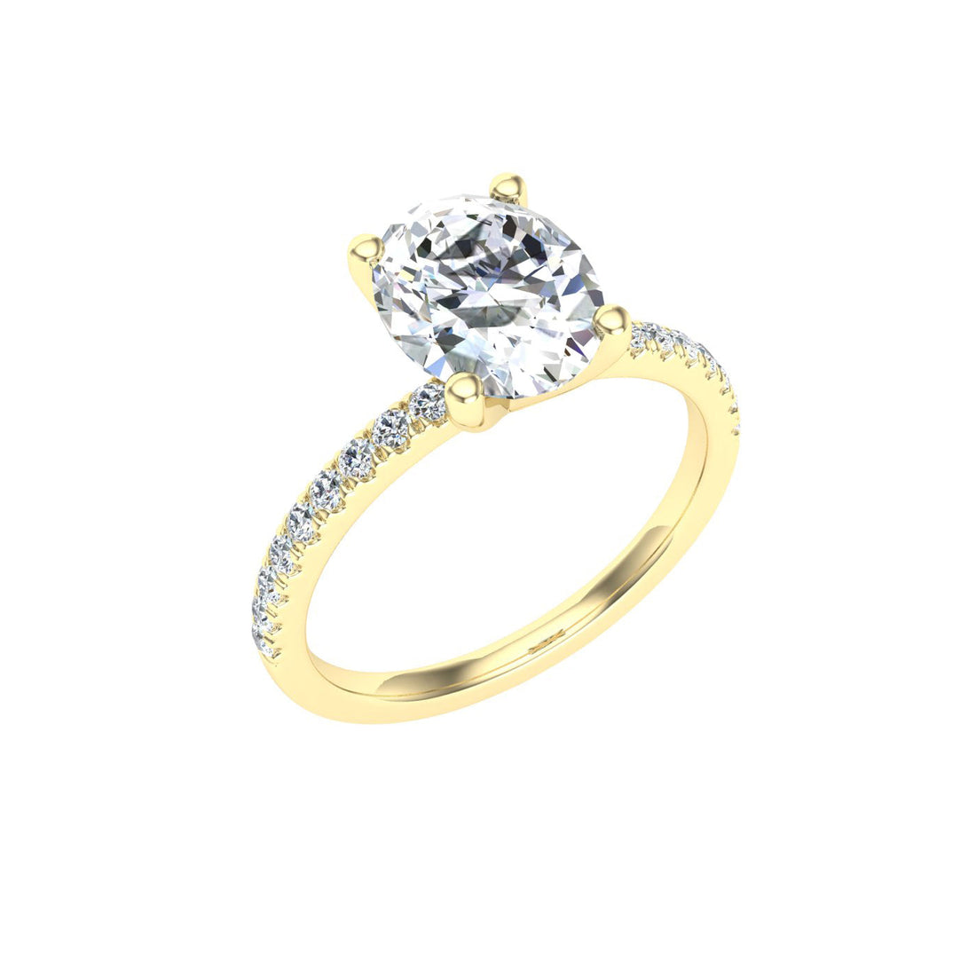 Prismatic Oval Cut Side Stones Moissanite Engagement Ring Yellow Gold