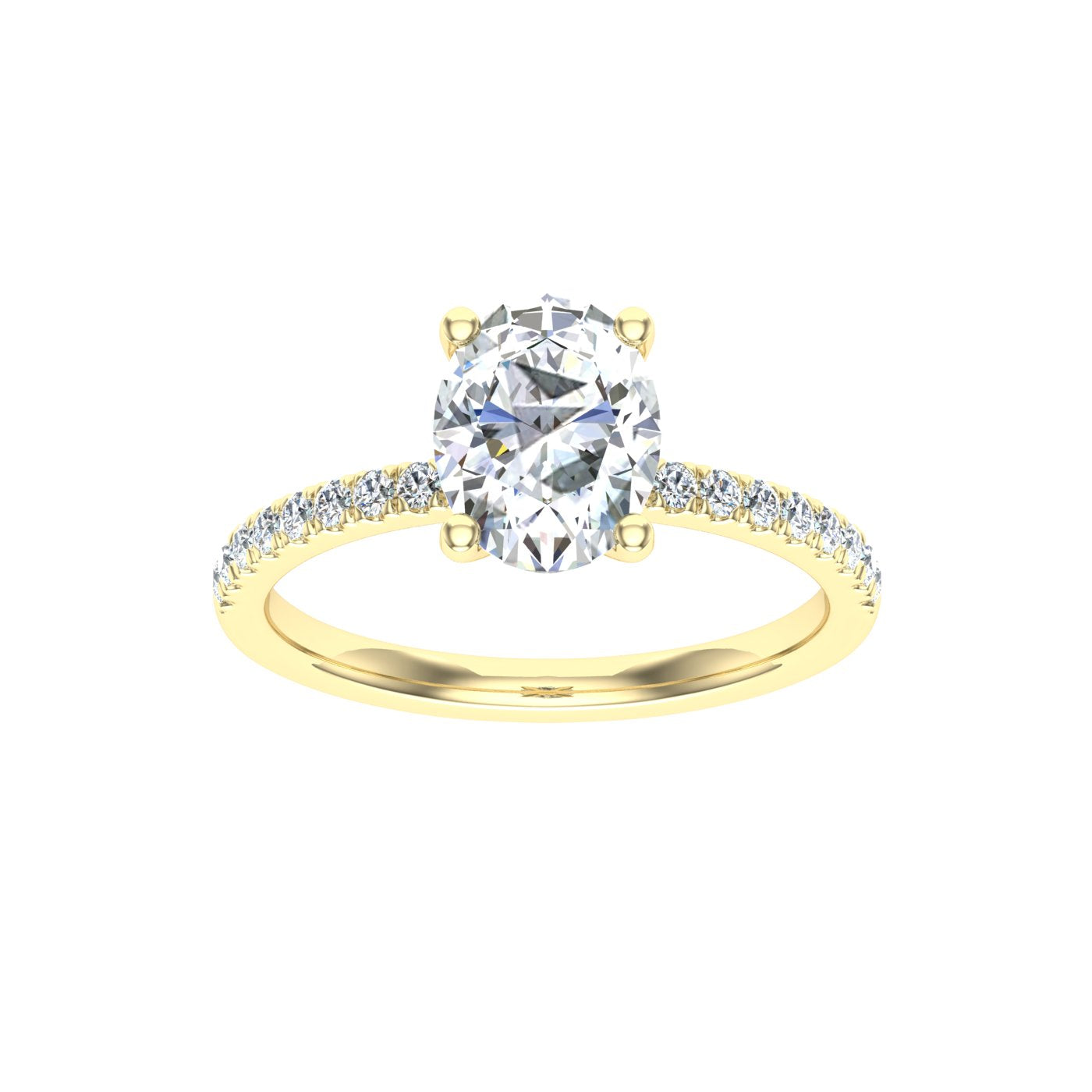 Prismatic Oval Cut Side Stones Moissanite Engagement Ring Yellow Gold