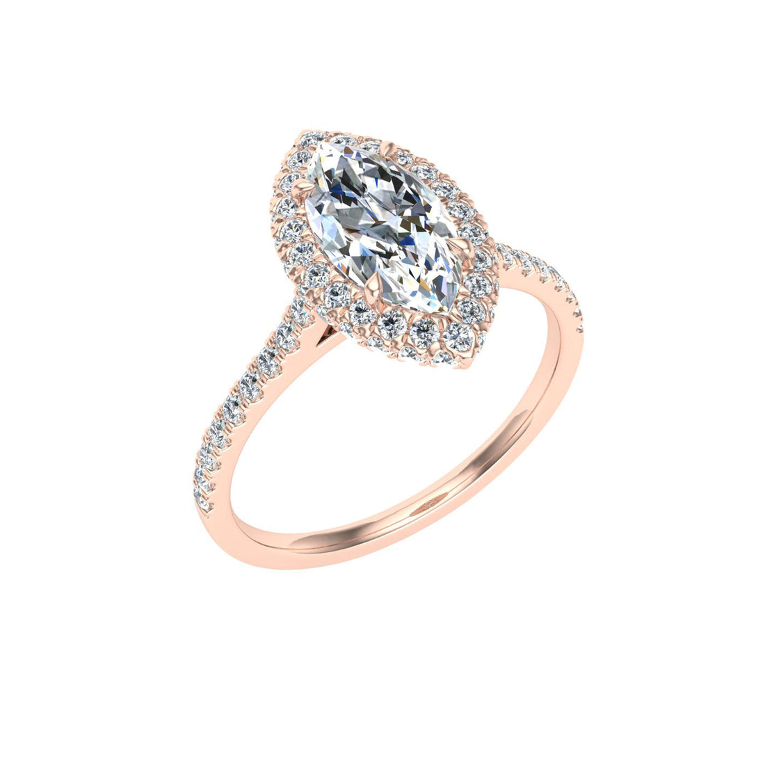 Promise Marquise Cut Halo Moissanite Engagement Ring Rose Gold