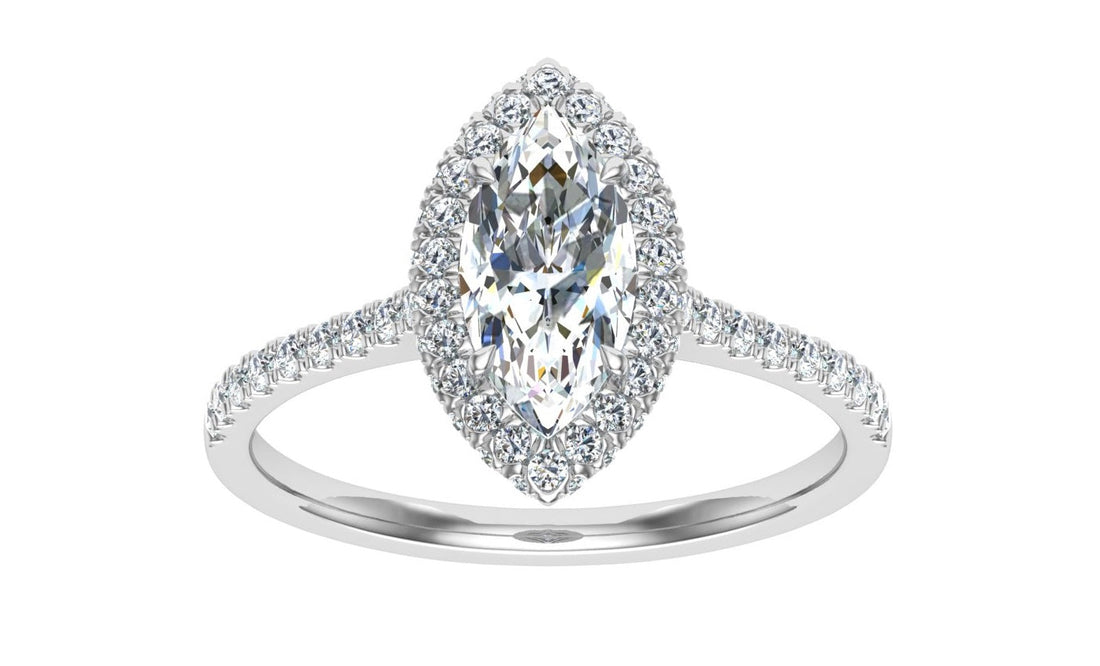 Promise Marquise Cut Halo Moissanite Engagement Ring White Gold