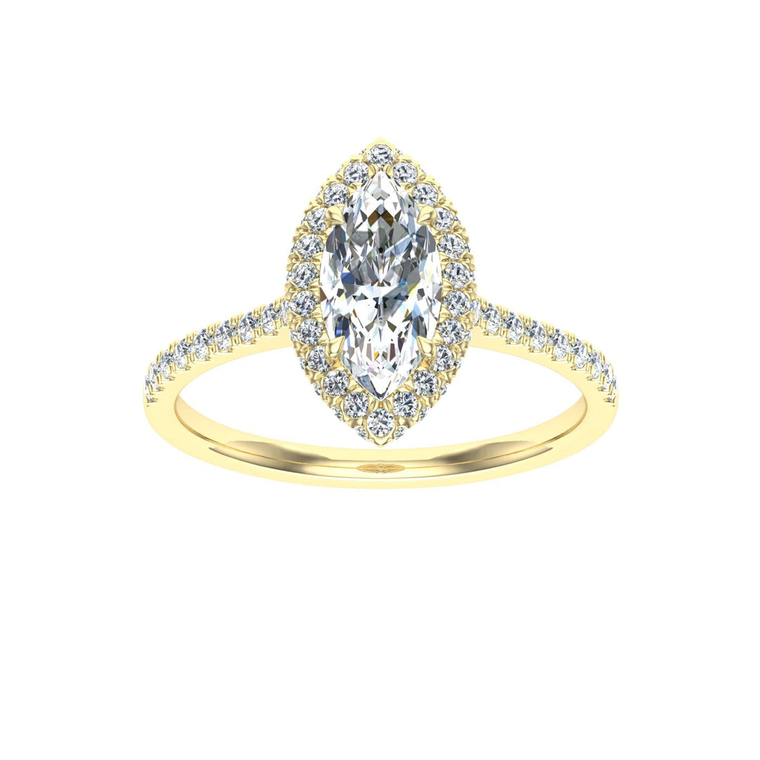 Promise Marquise Cut Halo Moissanite Engagement Ring Yellow Gold