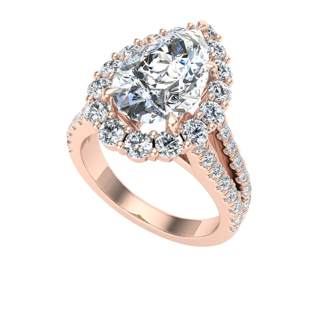 Promise Pear Cut Halo Moissanite Engagement Ring Rose Gold