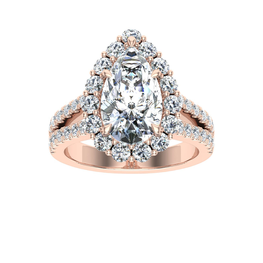 Promise Pear Cut Halo Moissanite Engagement Ring Rose Gold