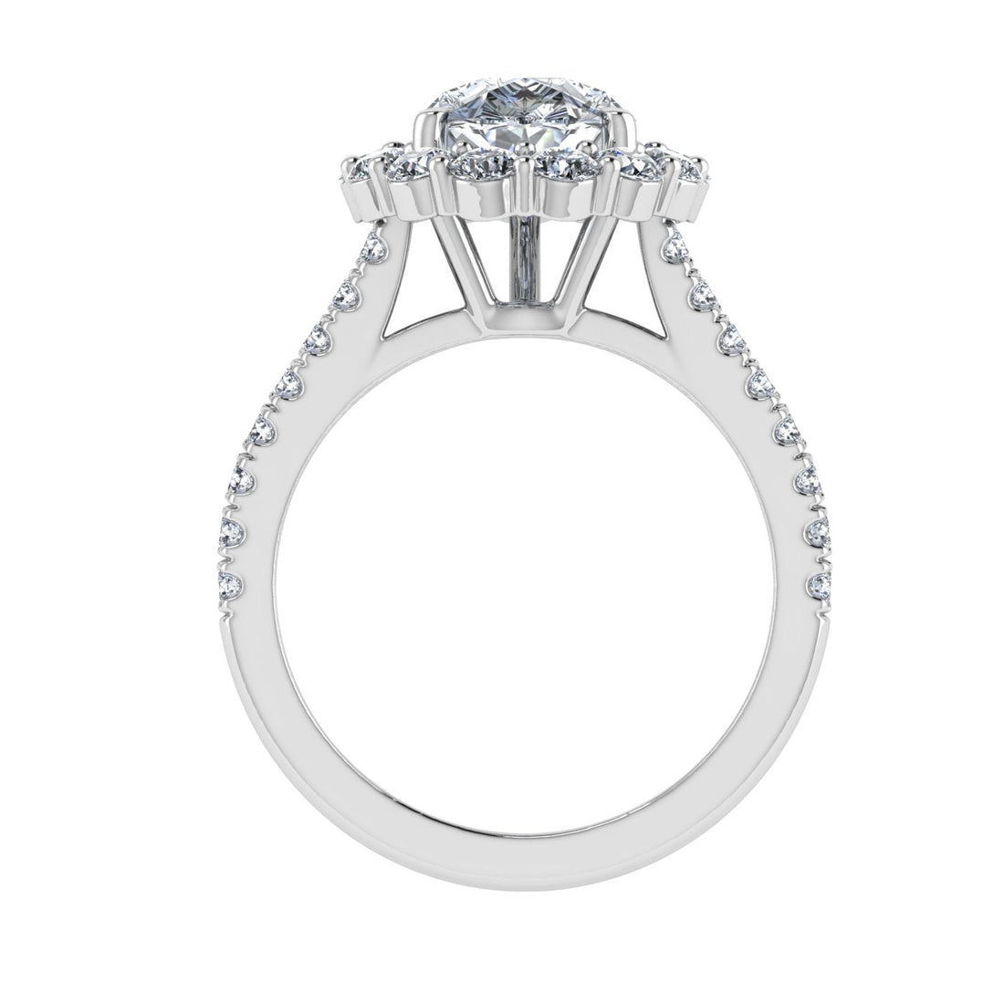 Promise Pear Cut Halo Moissanite Engagement Ring White Gold