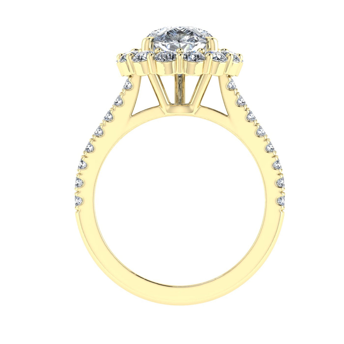 Promise Pear Cut Halo Moissanite Engagement Ring Yellow Gold